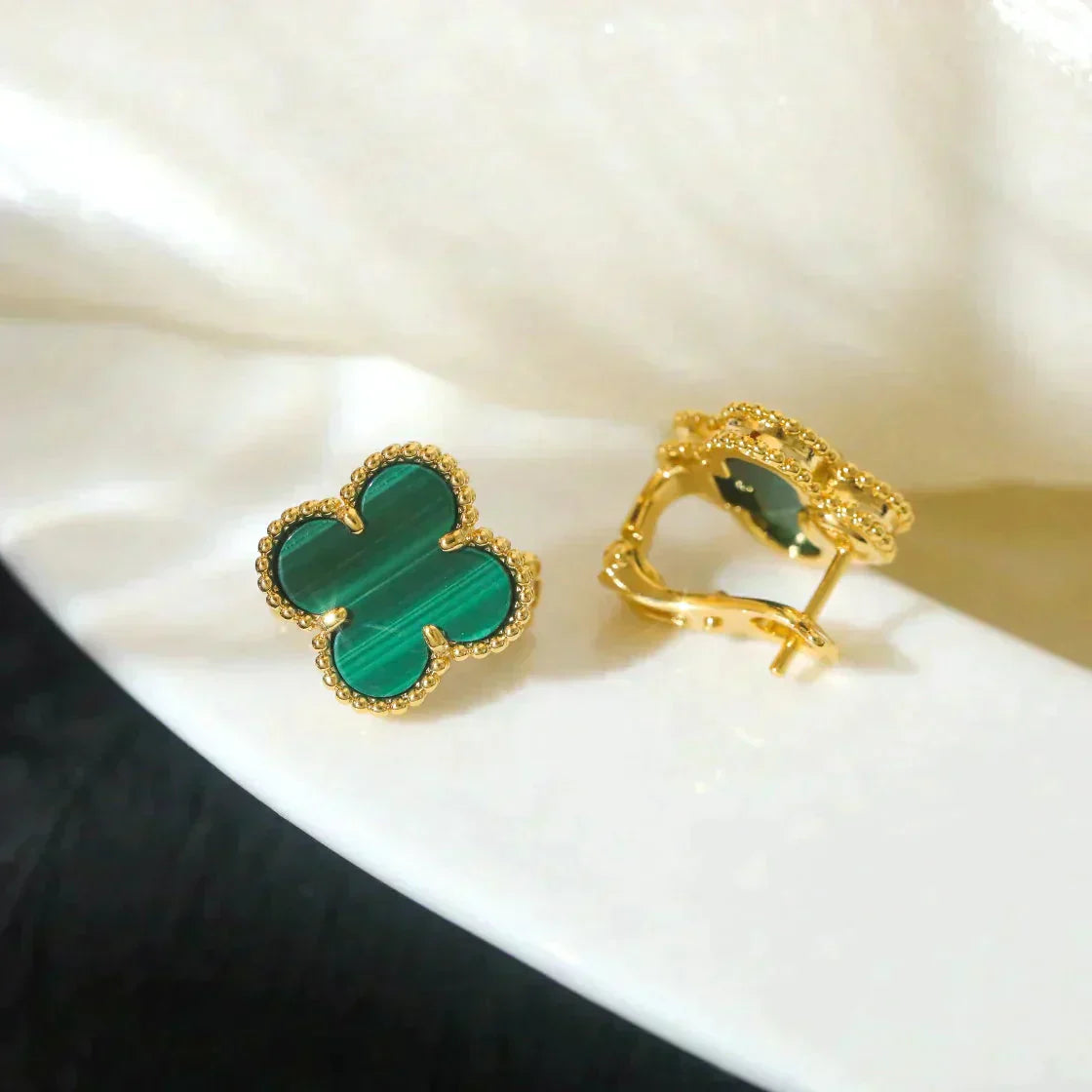 [BloomBling]CLOVER MEDIUM 1 MOTIFS MALACHITE  EARRINGS