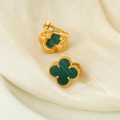 [BloomBling]CLOVER MEDIUM 1 MOTIFS MALACHITE  EARRINGS