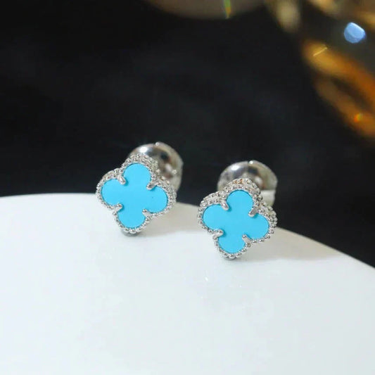 [BloomBling]CLOVER MINI 9.5MM ONYX STUD EARRINGS SILVER