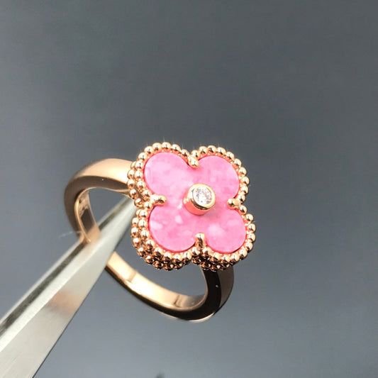 [BloomBling]CLOVER RHODONITE ROSE GOLD RING