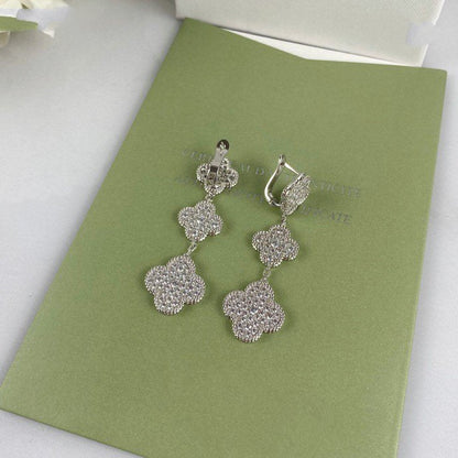 [BloomBling]CLOVER 3 MOTIF DIAMOND SILVER DROP EARRINGS