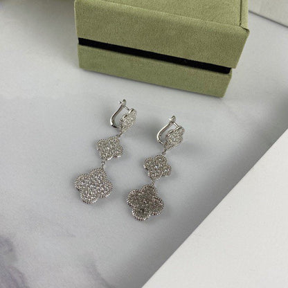[BloomBling]CLOVER 3 MOTIF DIAMOND SILVER DROP EARRINGS