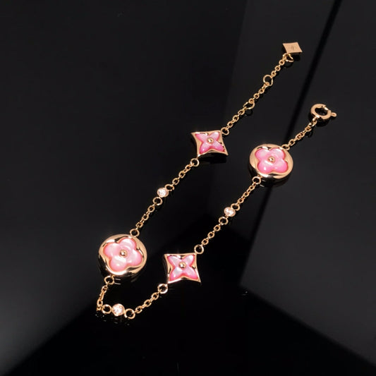 [BloomBling]STAR AND SUN 4 MOTIF PINK MOP PINK GOLD BRACELET