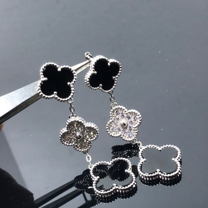 [BloomBling]CLOVER 3 MOTIF DIAMOND ONYX SILVER EARRINGS