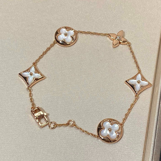 [BloomBling]STAR AND SUN 5 MOTIF MOP PINK GOLD BRACELET