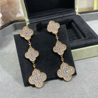 [BloomBling]CLOVER 3 MOTIFS DIAMOND PAVED ROSE GOLD EARRINGS