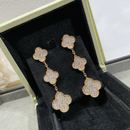 [BloomBling]CLOVER 3 MOTIFS DIAMOND PAVED ROSE GOLD EARRINGS