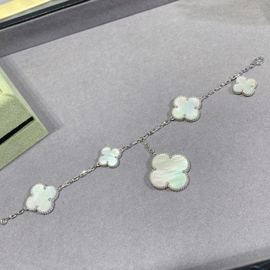 [BloomBling]CLOVER 5 MOTIF WHITE MOP SILVER BRACELET
