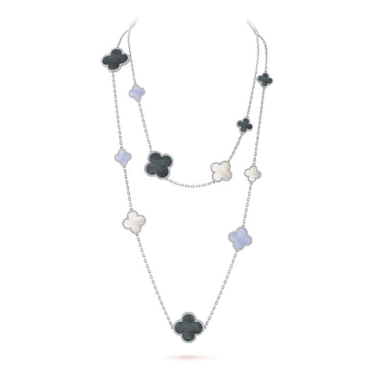 [BloomBling]CLOVER 16 MOTIF CHALCEDONY MOP SILVER NECKLACE