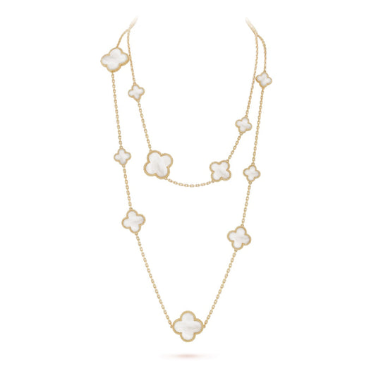 [BloomBling]CLOVER 16 MOTIF WHITE MOP GOLD NECKLACE