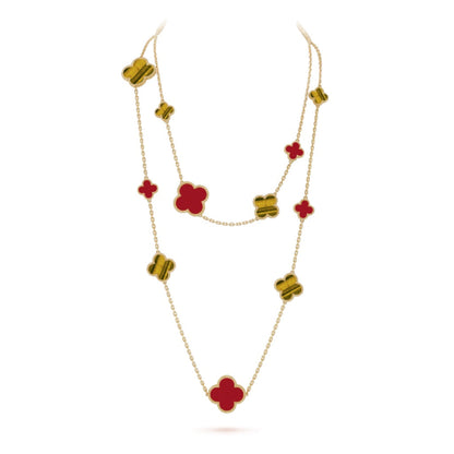 [BloomBling]CLOVER 16 MOTIF CARNELIAN TIGER EYE ROSE GOLD NECKLACE