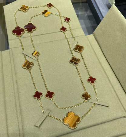[BloomBling]CLOVER 16 MOTIF CARNELIAN TIGER EYE ROSE GOLD NECKLACE