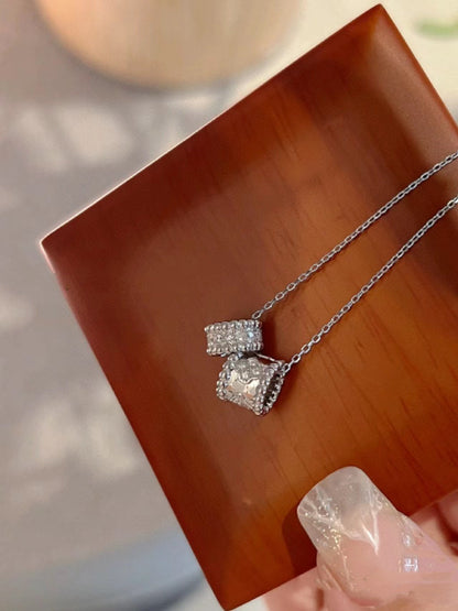 [BloomBling]PERLEE DOUBLE PENDANT SILVER DIAMOND NECKLACE