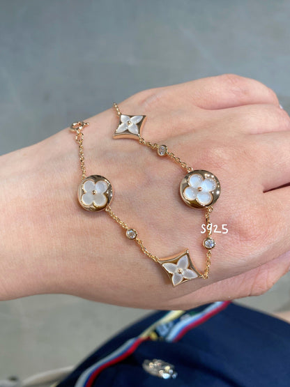 [BloomBling]STAR AND SUN 4 MOTIF WHITE MOP PINK GOLD BRACELET