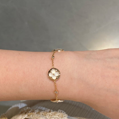 [BloomBling]STAR AND SUN 4 MOTIF WHITE MOP PINK GOLD BRACELET