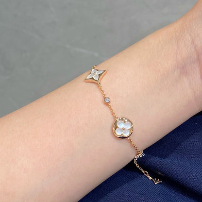 [BloomBling]STAR AND SUN 4 MOTIF WHITE MOP PINK GOLD BRACELET