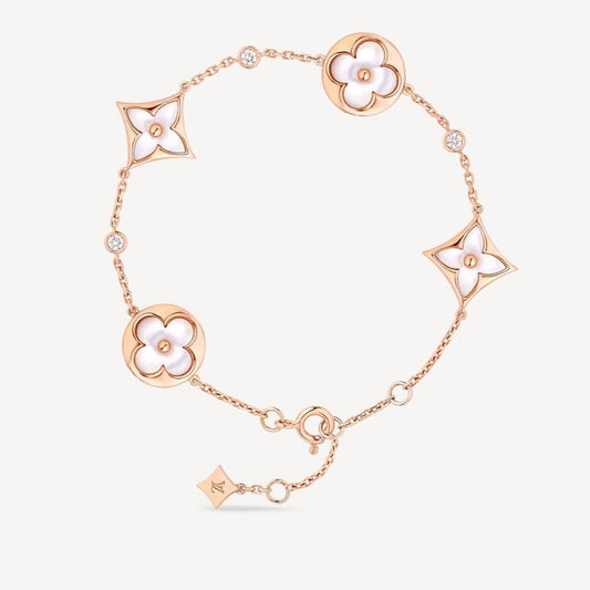 [BloomBling]STAR AND SUN 4 MOTIF WHITE MOP PINK GOLD BRACELET