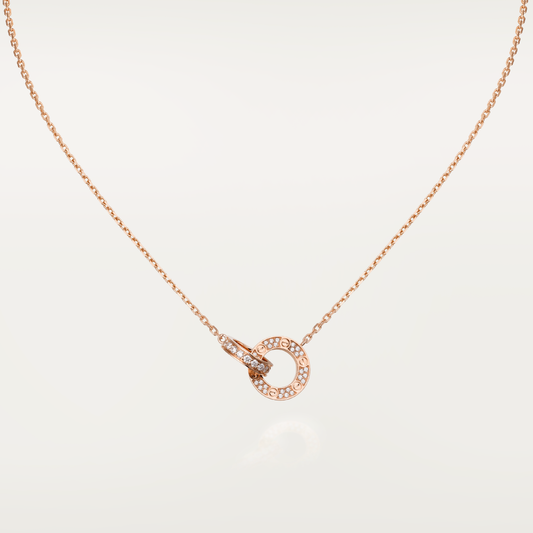 [BloomBling]LOVE 7.6MM NECKLACE ROSE GOLD AND SILVER  FULL DIAMOND