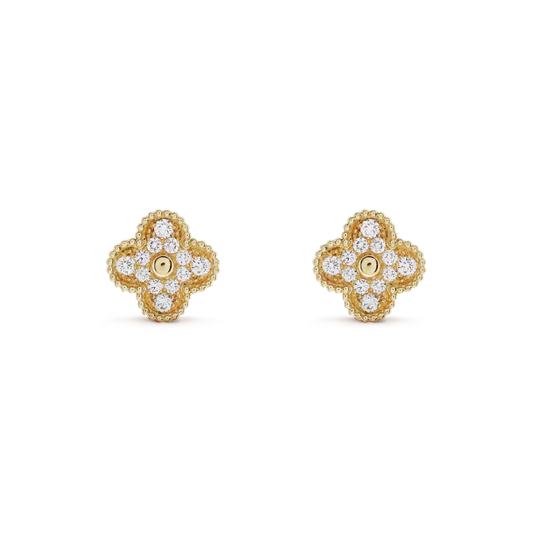 [BloomBling]CLOVER MEDIUM 1 MOTIFS FUll DIAMOND EARRINGS