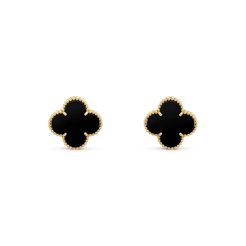 [BloomBling]CLOVER MEDIUM 1 MOTIFS  ONYX STUD EARRINGS