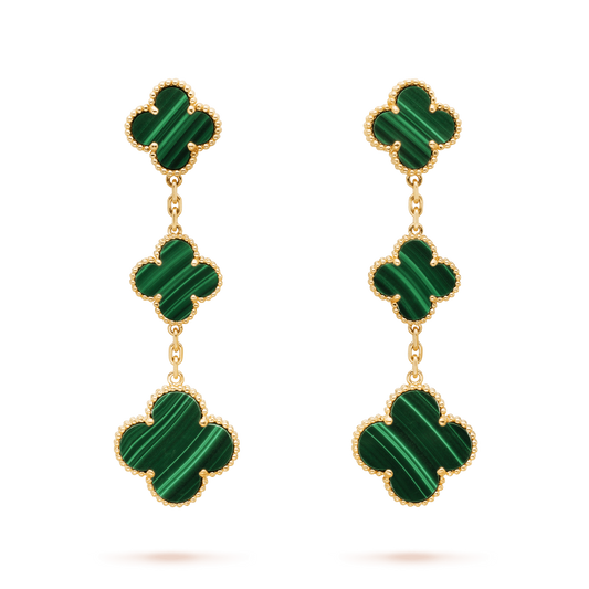 [BloomBling]CLOVER MALACHITE 3 MOTIFS GOLD