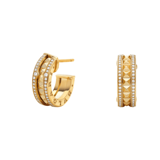 [BloomBling]ZERO 1 ROCK GOLD EARRINGS WITH STUDDED SPIRAL AND PAVED DIAMONDS
