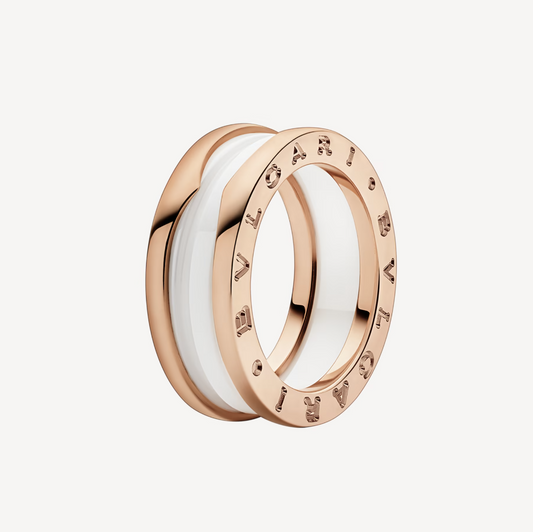 [BloomBling]ZERO 1 TWO-BAND LOOPS AND WHITE CERAMIC SPIRAL PINK GOLD RING