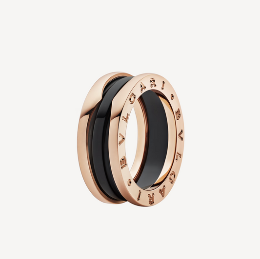 [BloomBling]ZERO 1 TWO-BAND LOOPS AND BLACK CERAMIC PINK GOLD RING