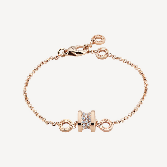 [BloomBling]ZERO 1 SOFT PINK GOLD WITH PAVED DIAMONDS ON THE SPIRAL BRACELET