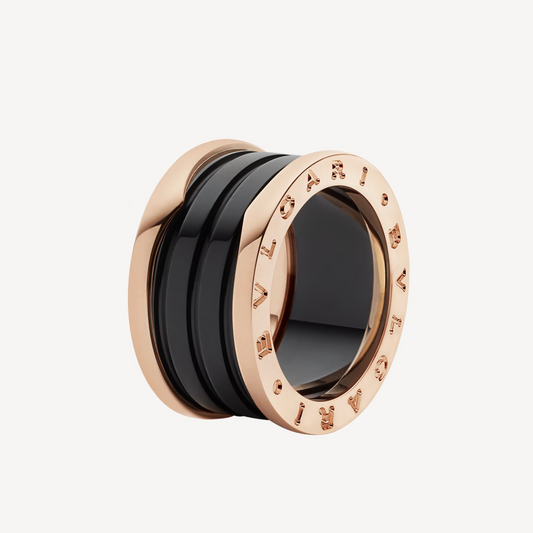 [BloomBling]ZERO 1 FOUR-BAND LOOPS AND BLACK CERAMIC SPIRAL PINK GOLD RING