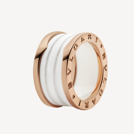 [BloomBling]ZERO 1 FOUR-BAND LOOPS AND WHITE CERAMIC SPIRAL PINK GOLD RING