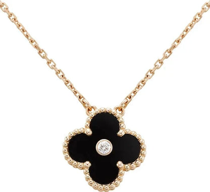 [BloomBling]CLOVER 15MM DIAMOND ONYX NECKLACE