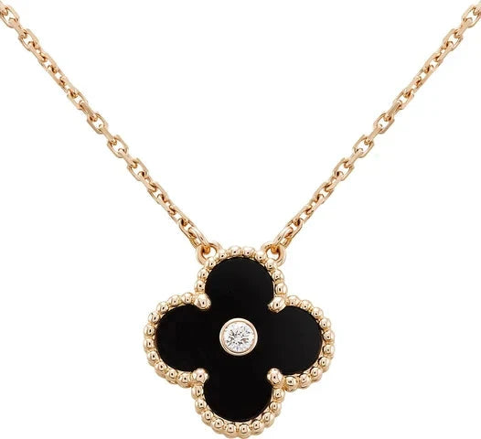 [BloomBling]CLOVER 15MM DIAMOND ONYX NECKLACE