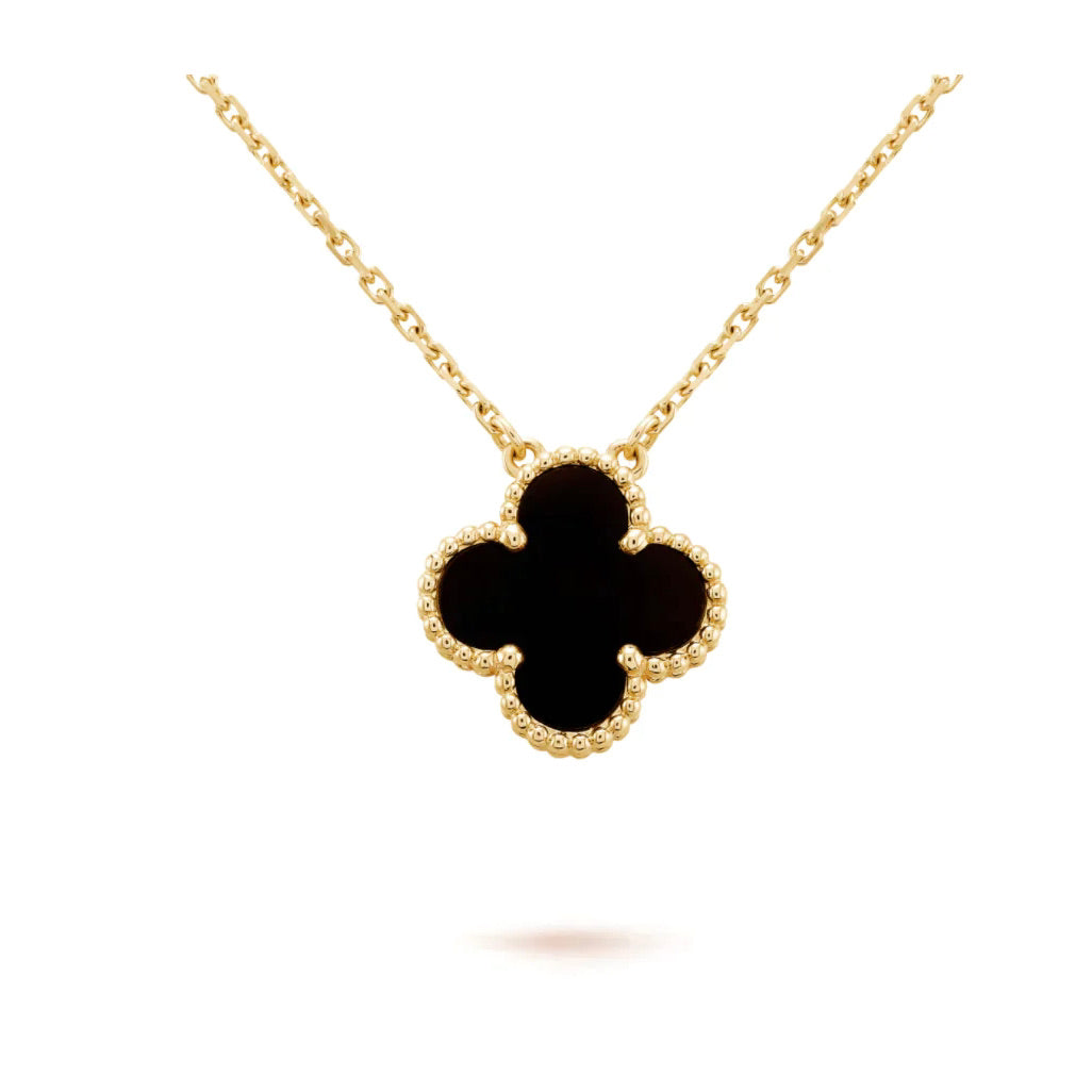 [BloomBling]CLOVER 15MM BLACK ONYX SINGLE FLOWER NECKLACE