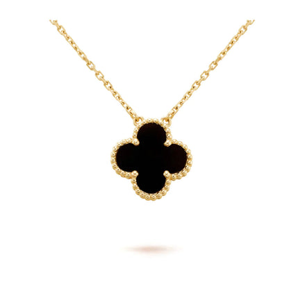 [BloomBling]CLOVER 15MM BLACK ONYX SINGLE FLOWER NECKLACE