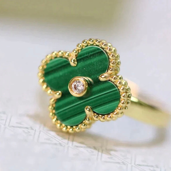 [BloomBling]CLOVER MALACHITE RING GOLD DIAMOND