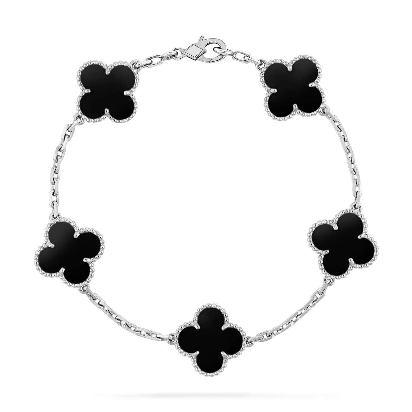 [BloomBling]CLOVER 5 MOTIF ONYXS  BRACELET SILVER
