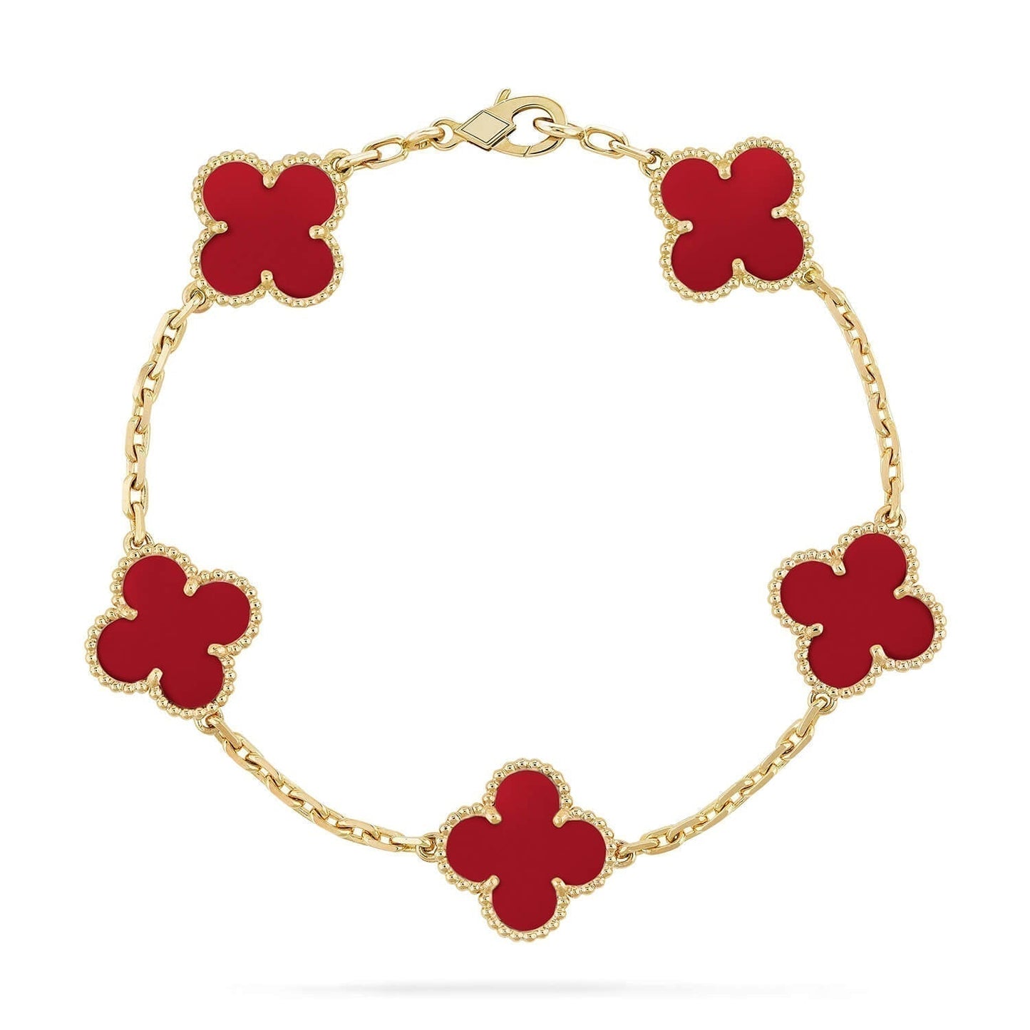 [BloomBling]CLOVER 5 MOTIFS RED AGATE  BRACELET