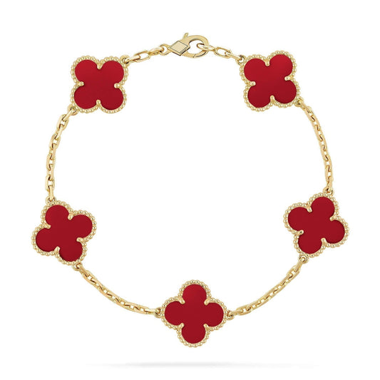 [BloomBling]CLOVER 5 MOTIFS RED AGATE  BRACELET