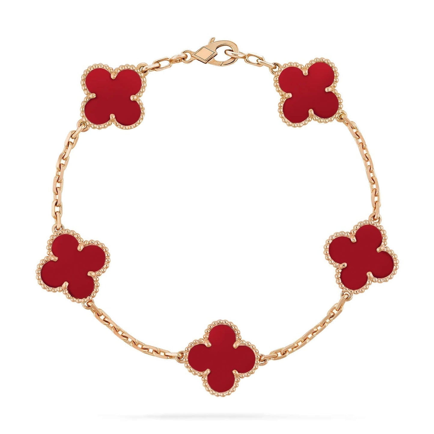 [BloomBling]CLOVER 5 MOTIFS RED AGATE  BRACELET