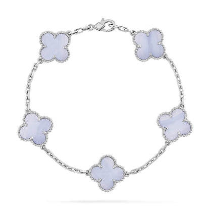 [BloomBling]CLOVER  5 MOTIF PURPLE CHALCEDONY BRACELET SILVER