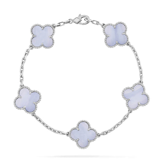 [BloomBling]CLOVER  5 MOTIF PURPLE CHALCEDONY BRACELET SILVER