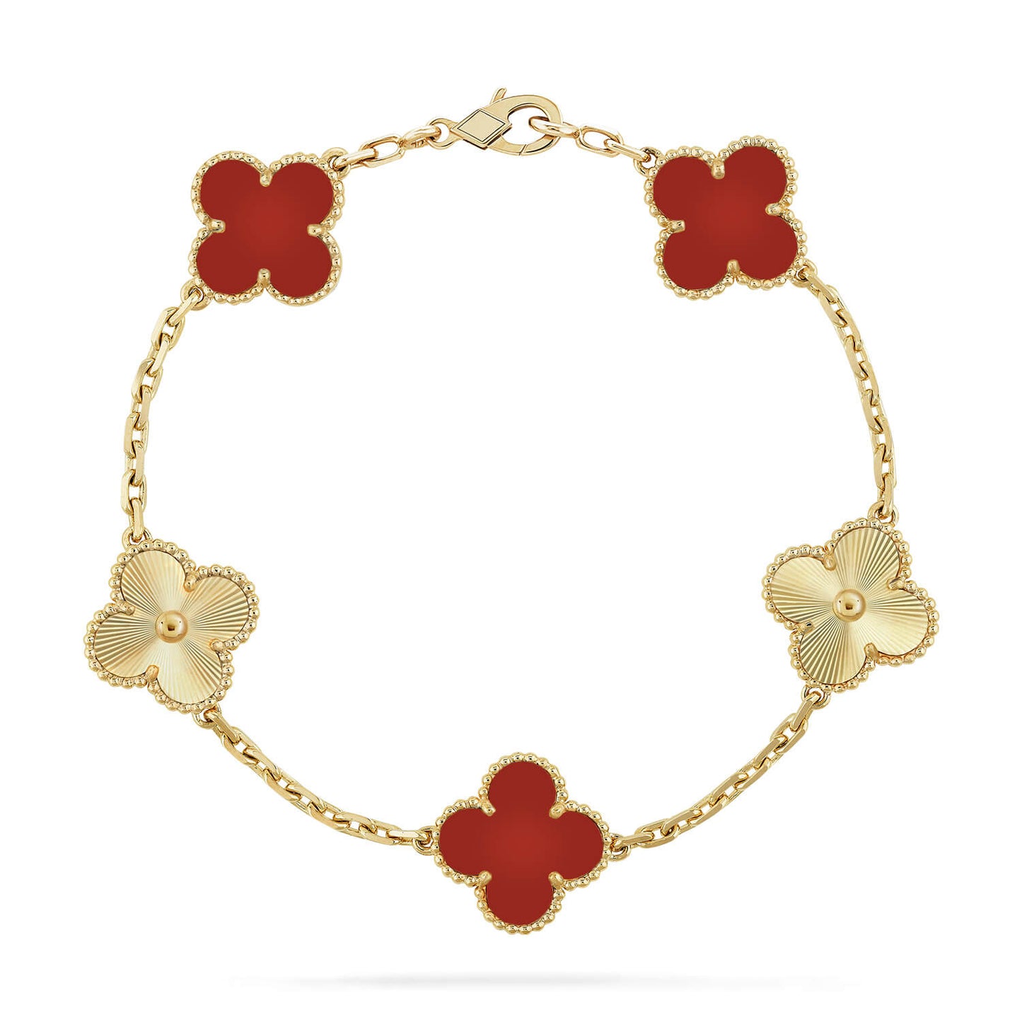 [BloomBling]CLOVER  5 MOTIFS CARNELIAN GOLD BRACELET
