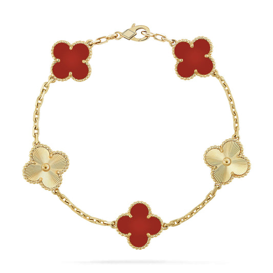 [BloomBling]CLOVER  5 MOTIFS CARNELIAN GOLD BRACELET