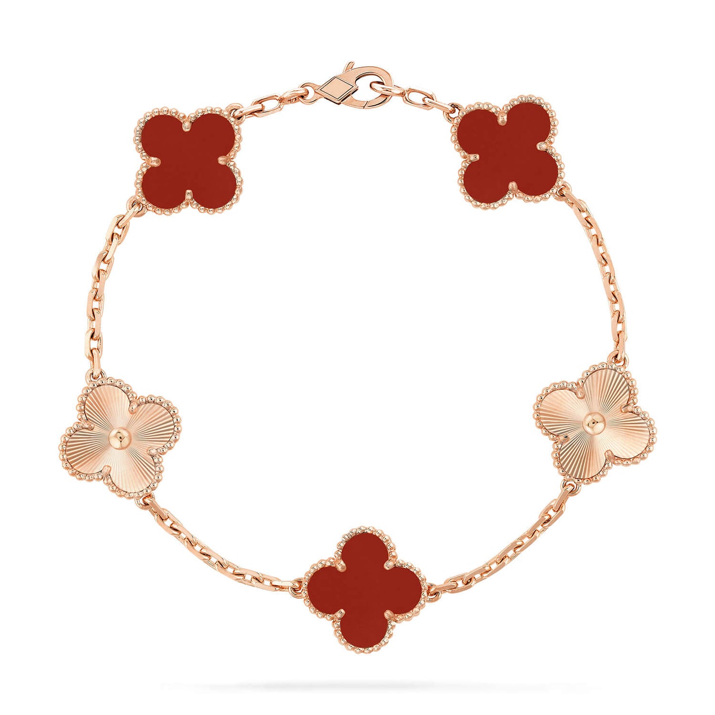 [BloomBling]CLOVER  5 MOTIFS CARNELIAN GOLD BRACELET