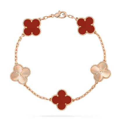[BloomBling]CLOVER  5 MOTIFS CARNELIAN GOLD BRACELET