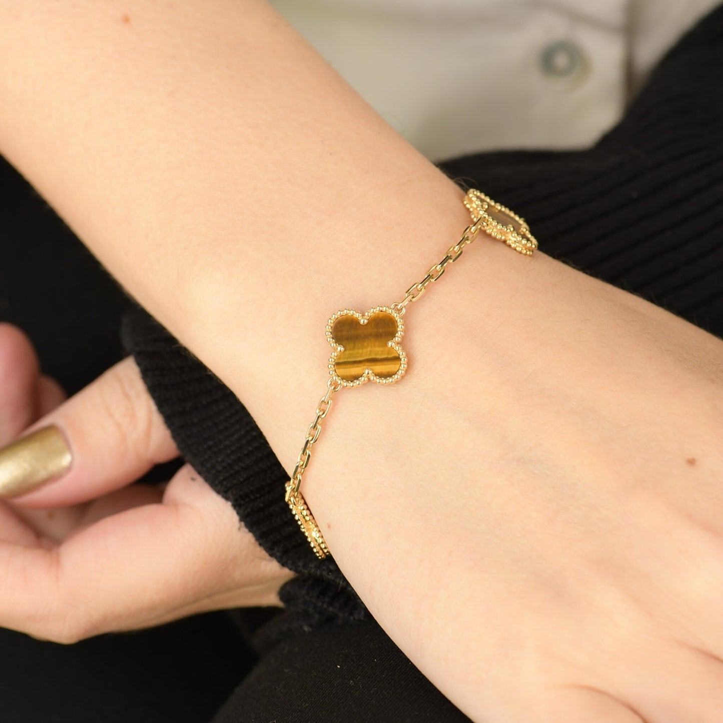 [BloomBling]CLOVER  5 MOTIFS TIGER EYE BRACELET