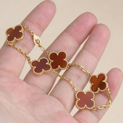 [BloomBling]CLOVER 5 MOTIFS RED AGATE  BRACELET