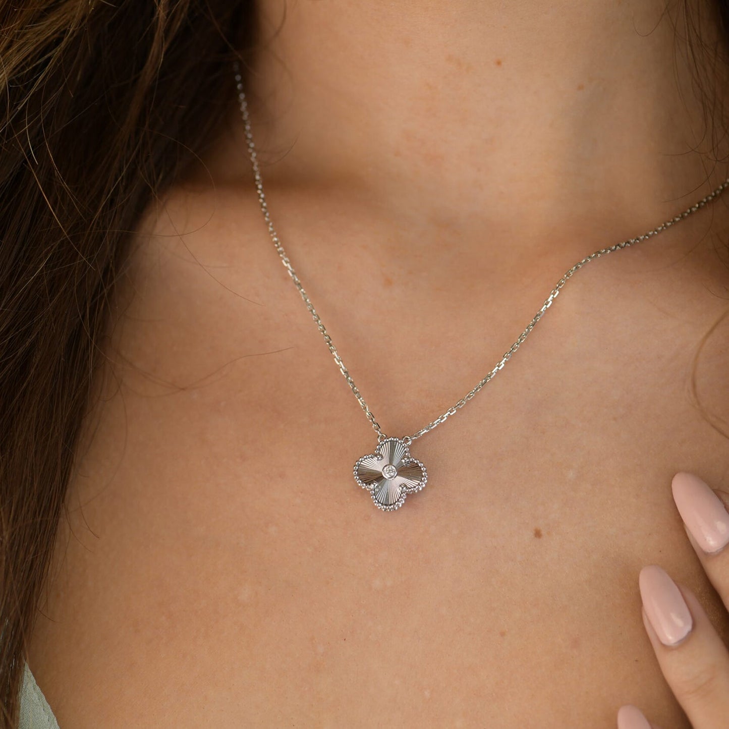 [BloomBling]CLOVER  15MM DIAMOND LASER NECKLACE SILVER