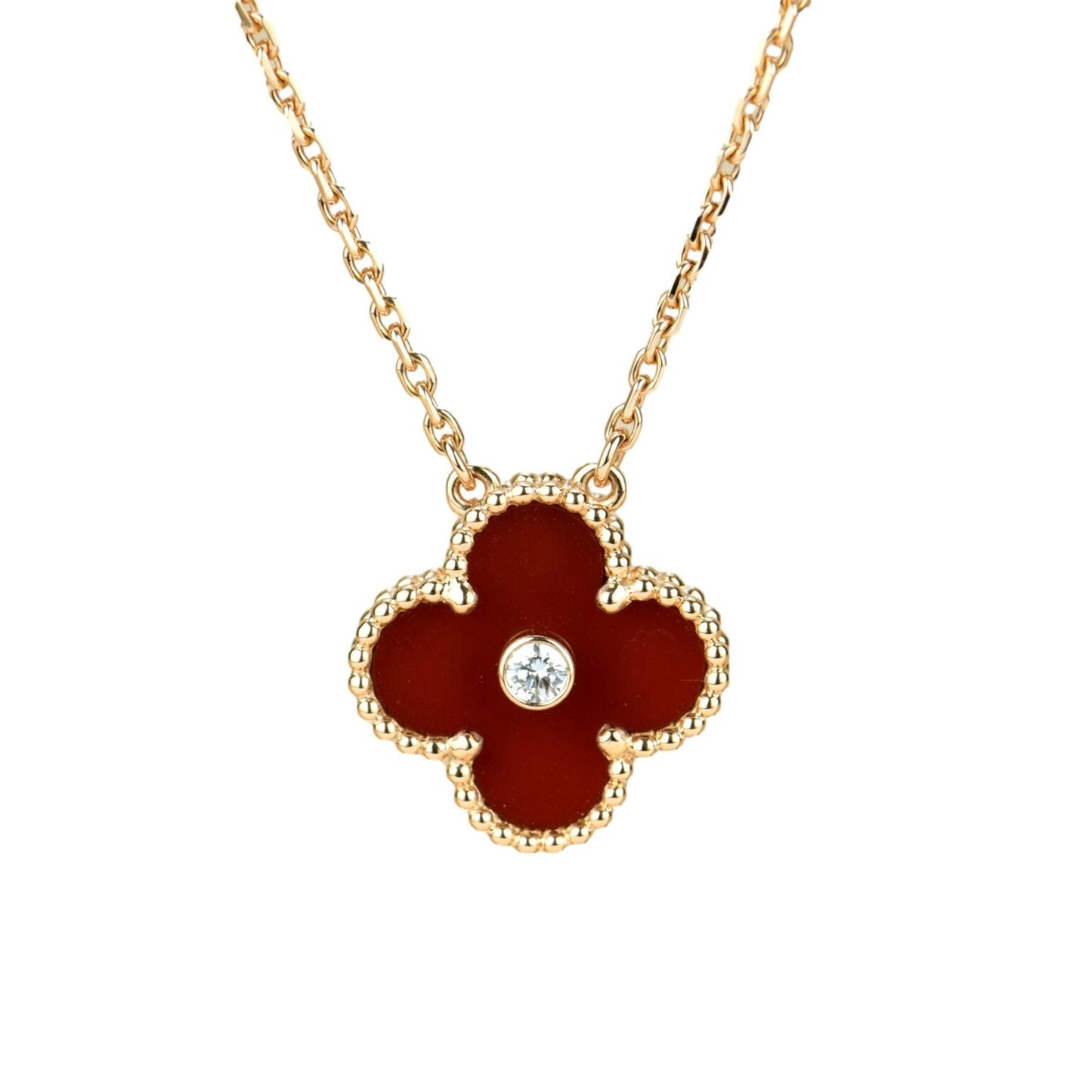 [BloomBling]CLOVER 15MM DIAMOND CARNELIAN NECKLACE